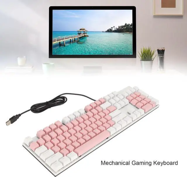 Alt view image 4 of 7 - 104 Key Mechanical Gaming Keyboard, RGB Backlit, Blue Switch, Wired USB Connection, for and, 28 Custom Lighting Modes (Pink and White)