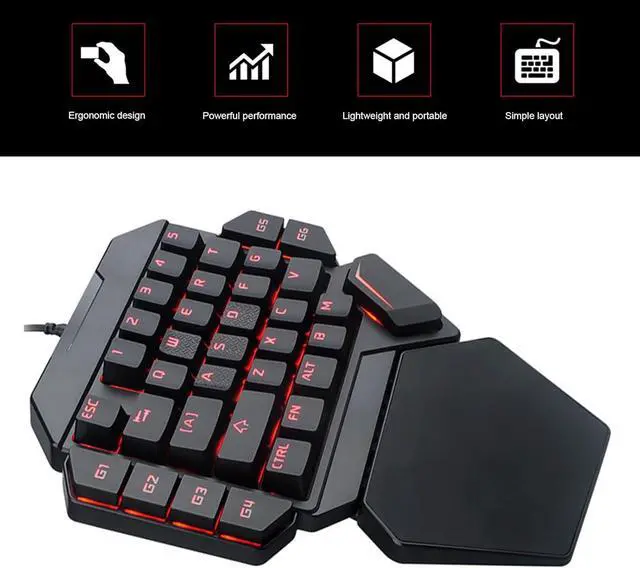 Alt view image 4 of 7 - One Handed Keyboard, Half Mini Gaming Keyboard, 35 Keys Sensitive Control, 6 Programmable Keys, Ergonomic Design, RGB Backlit, Wide Compatibility, for Win Systems