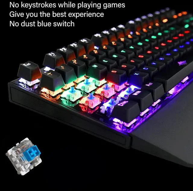 Alt view image 7 of 7 - 87 Key Blue Switch Mechanical Keyboard with RGB Backlight Ergonomic Design Detachable Wrist Rest for Gaming Typing ABS Material 5ft Cable Length