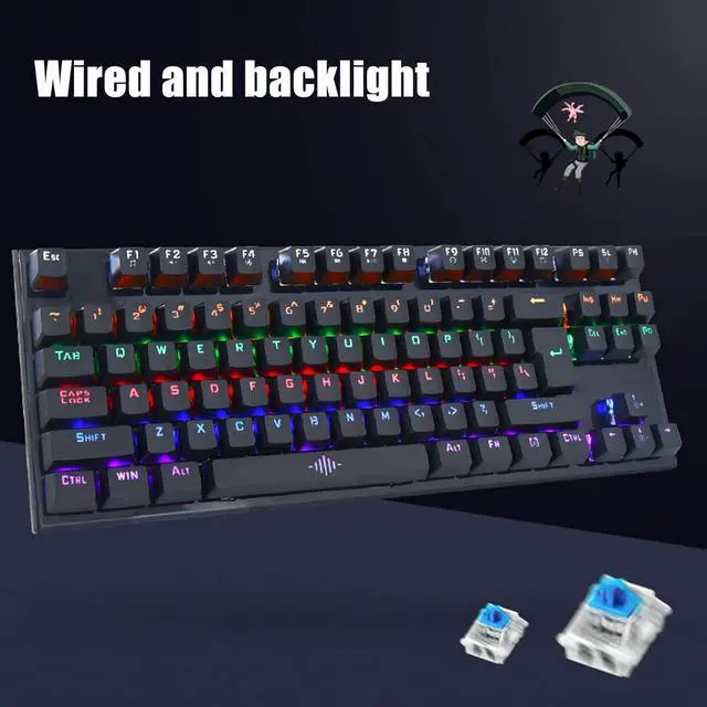 Alt view image 4 of 7 - 87 Key Blue Switch Mechanical Keyboard with RGB Backlight Ergonomic Design Detachable Wrist Rest for Gaming Typing ABS Material 5ft Cable Length