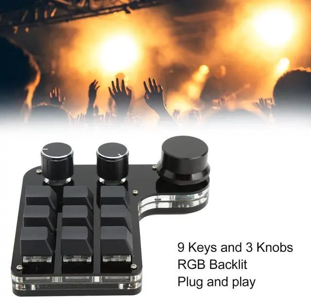 Alt view image 2 of 7 - 9 Keys, 3 Knob RGB Backlit Blue Switch Keypad, Programmable Mini Gaming Keyboard with Delay Function for Office, Games, Music