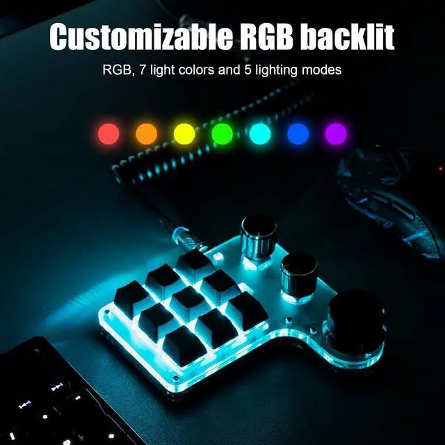 Alt view image 4 of 7 - Tangxi 9 Keys 3 Knobs Mini Custom Keypad, RGB Backlit Programmable Macro Keypad for Gaming Software, for Computer Gaming Software (Black)