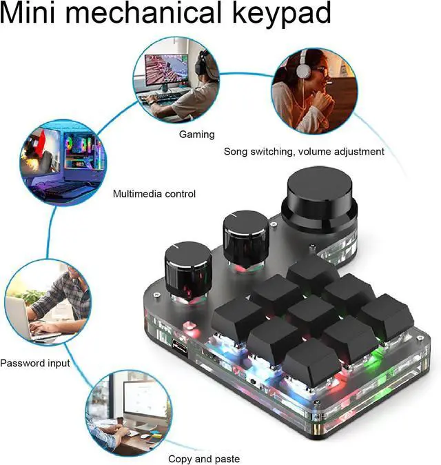 Alt view image 5 of 7 - Tangxi 9 Keys 3 Knobs Mini Custom Keypad, RGB Backlit Programmable Macro Keypad for Gaming Software, for Computer Gaming Software (Black)
