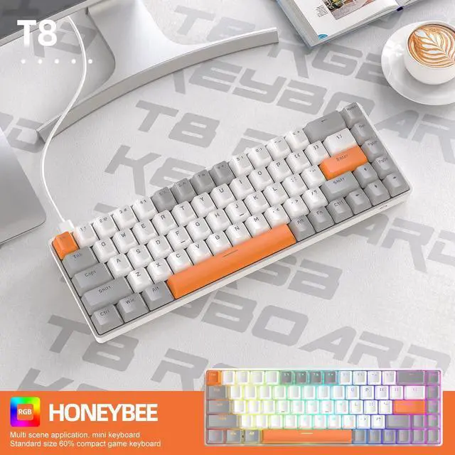 Alt view image 6 of 7 - T8 60% Mechanical Gaming Keyboard, 68 Keys Mini Programmable Wired Keyboard, Type-C RGB Backlit Keyboard (Aqua Edition Red Switch)