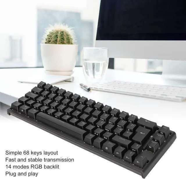 Alt view image 2 of 7 - Wired Mechanical Keyboards, 68 Keys USB Type C Connection Compact Gaming Keyboard, Fast Stable Transmission Dynamic RGB Backlit for Win System for OS X System for Computer