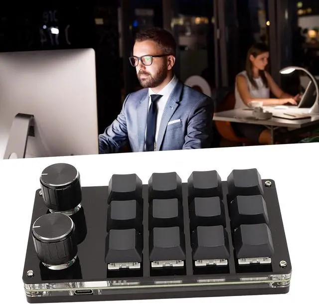 Alt view image 2 of 7 - RockVOQRN Mini Keypad 12 Keys 2 Knobs Blue Switch RGB Backlit Plug and Play for Gaming Office