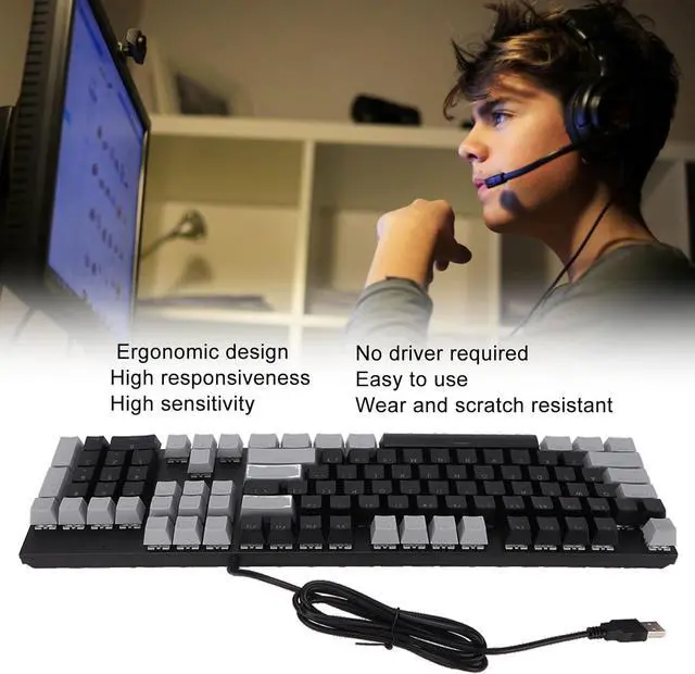 Alt view image 2 of 7 - 104 Key Mechanical Gaming Keyboard, Blue Switch, RGB Backlit, USB Wired, Wearproof Scratch, for PC Notebook Win7/8/10 (Gray Black)