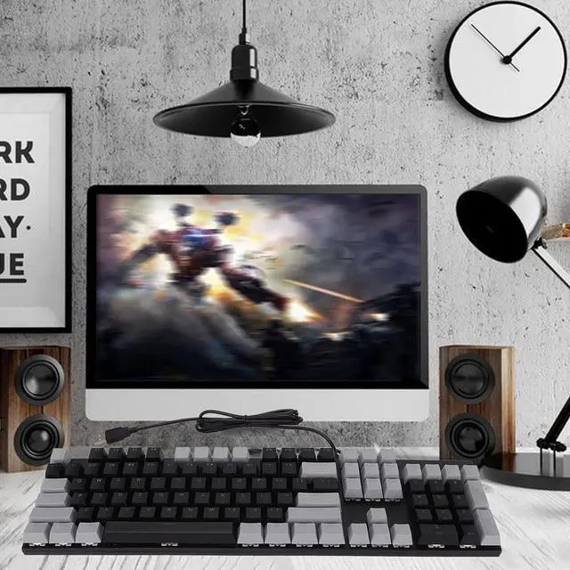 Alt view image 3 of 7 - 104 Key Mechanical Gaming Keyboard with Blue Switches, RGB Backlit, USB Wired, Wearproof Scratch, Ergonomic, 20 Lighting Modes for PC and Notebook (Gray Black)