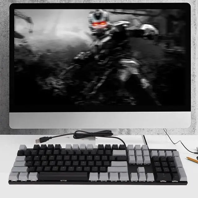 Alt view image 5 of 7 - 104 Key Mechanical Gaming Keyboard with Blue Switches, RGB Backlit, USB Wired, Wearproof Scratch, Ergonomic, 20 Lighting Modes for PC and Notebook (Gray Black)