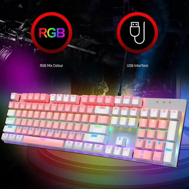 Alt view image 3 of 7 - 104 Key Mechanical Gaming Keyboard, RGB Backlit, Blue, Wired, Plug and Play, for Glass panes and, Scratch Keycaps (Roseate and White)