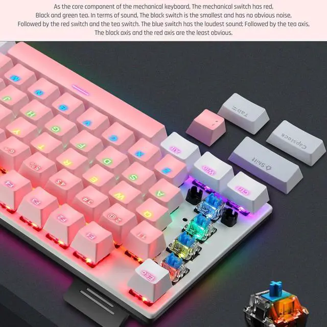 Alt view image 7 of 7 - 104 Key Mechanical Gaming Keyboard, RGB Backlit, Blue, Wired, Plug and Play, for Glass panes and, Scratch Keycaps (Roseate and White)