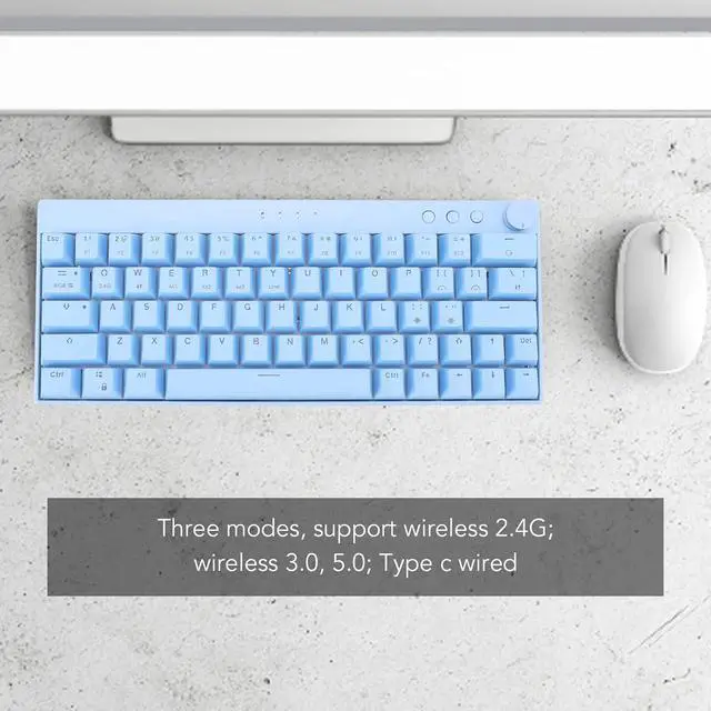 Alt view image 2 of 7 - Mechanical Keyboard, 64 Keys Wired Mechanical Keyboard Knob Design with Regulable RGB Backlight, 3 Modes N Key Rollover Gaming Keyboard, Blue(Red Switch)