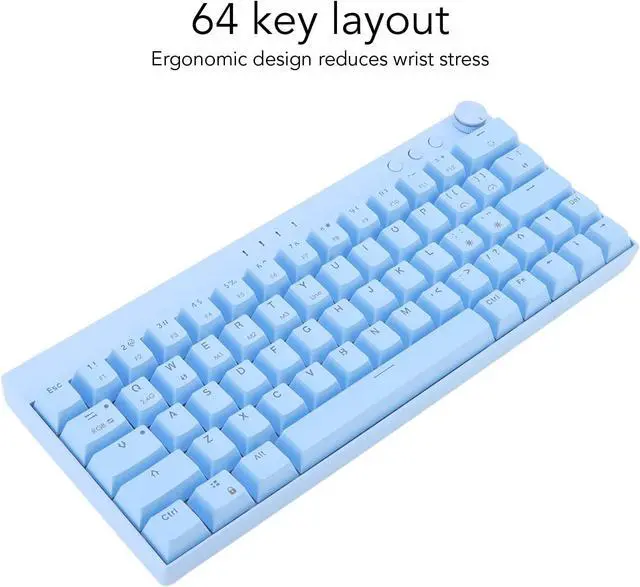 Alt view image 3 of 7 - Mechanical Keyboard, 64 Keys Wired Mechanical Keyboard Knob Design with Regulable RGB Backlight, 3 Modes N Key Rollover Gaming Keyboard, Blue(Red Switch)