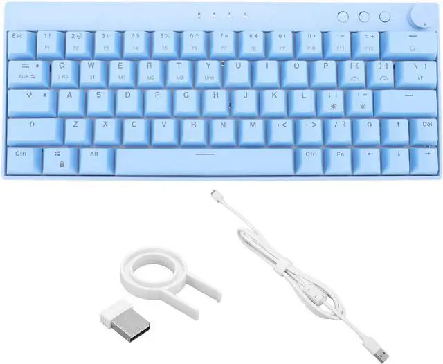 Alt view image 7 of 7 - Mechanical Keyboard, 64 Keys Wired Mechanical Keyboard Knob Design with Regulable RGB Backlight, 3 Modes N Key Rollover Gaming Keyboard, Blue(Red Switch)