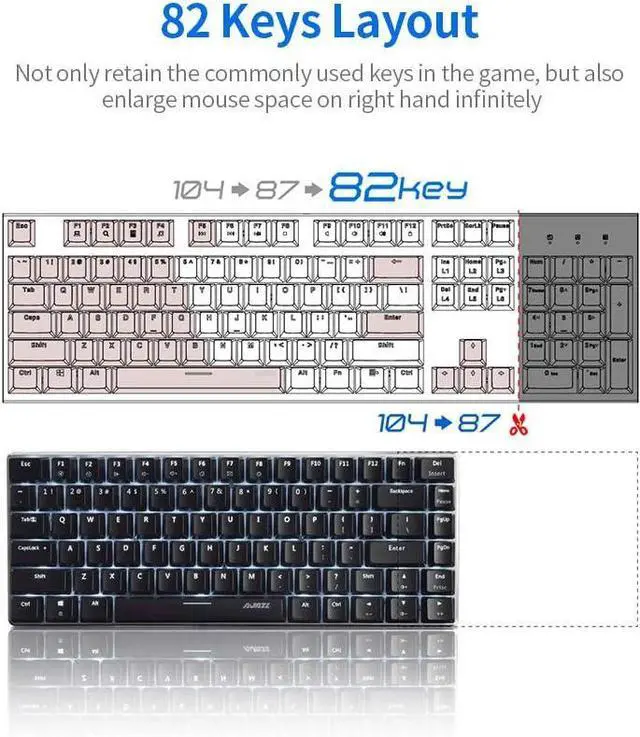 Alt view image 7 of 7 - AK33 82 Keys USB Wired Mechanical Keyboard Monochromatic Backlight Gaming Keyboard White with Black Switches