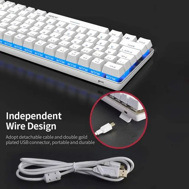 Alt view image 5 of 7 - AK33 82 Keys USB Wired Mechanical Keyboard Monochromatic Backlight Gaming Keyboard White with Black Switches