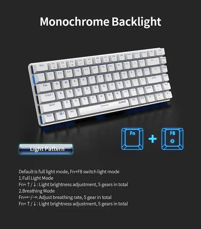 Alt view image 4 of 7 - AK33 82 Keys USB Wired Mechanical Keyboard Monochromatic Backlight Gaming Keyboard White with Black Switches