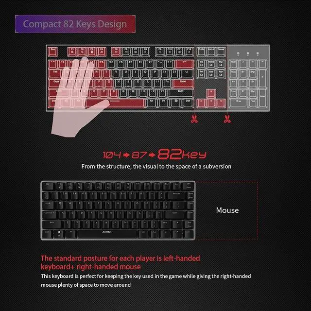 Alt view image 5 of 7 - AK33 Linear Tion Mechanical Keyboard Gaming E-Sport Keyboard 82 Keys USB Wired -Ghosting r PC Notebook Laptop Desktop Common