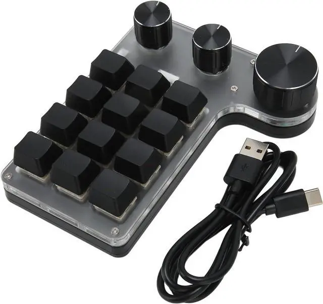 Main image of Mechanical Macro Gaming Keyboard, USB Connection Programmable Macro Keyboard Plug and Play 12 Keys with 3 Knobs for Office for Music