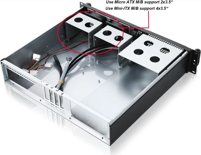Alt view image 4 of 5 - 2U Micro ATX Server Case Compact Rackmount Chassis with 2 x 5.25 Bays, ATX PS2 PSU Support, 120mm Top Fan, USB3.0 with 2.0 Adapter