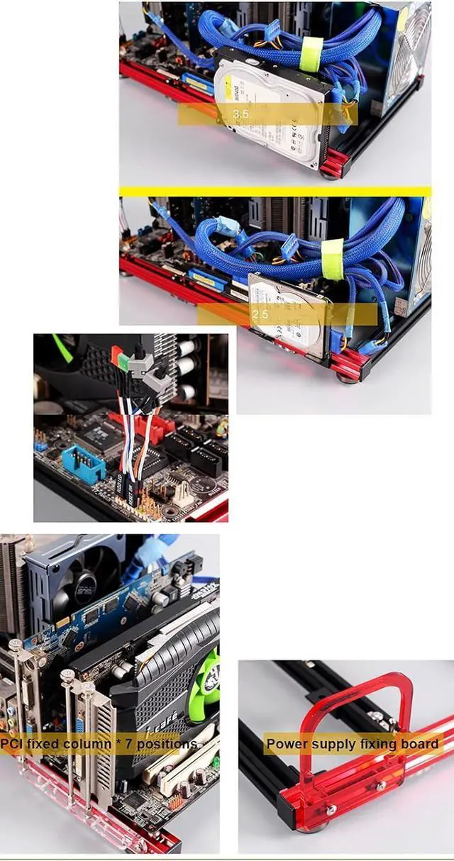 Alt view image 6 of 7 - Mini ITX MATX ATX PC Test Bench DIY Open Air Frame Overclock Vertical Case Computer Mount Aluminum Chassis for HTPC Graphics Card/Games/Cooling