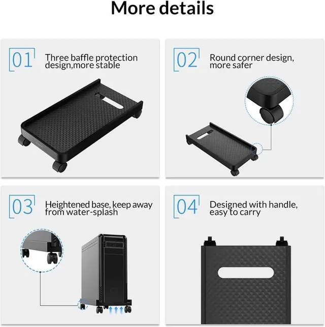Alt view image 5 of 7 - CPU Stand PC Tower Stand Mobile CPU Holder Desktop ATX-Case with 2 Locking Wheels and 2 Caster Wheels for Gaming PC Case PC Tower Stand (Color : Without Baffle)