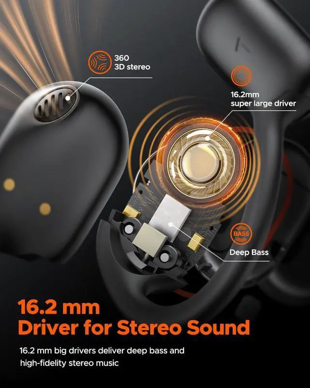 Alt view image 3 of 7 - truefree O1 Open Ear Headphones Bluetooth 5.3 Wireless Open Ear Earbuds with 16.2mm Driver, Immersive Stereo Sound, Noise-Cancellation Mic for Clear Calls, 45H Playtime, for Sports Workout