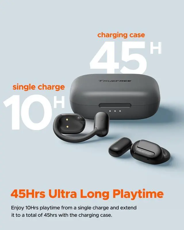 Alt view image 4 of 7 - truefree O1 Open Ear Headphones Bluetooth 5.3 Wireless Open Ear Earbuds with 16.2mm Driver, Immersive Stereo Sound, Noise-Cancellation Mic for Clear Calls, 45H Playtime, for Sports Workout