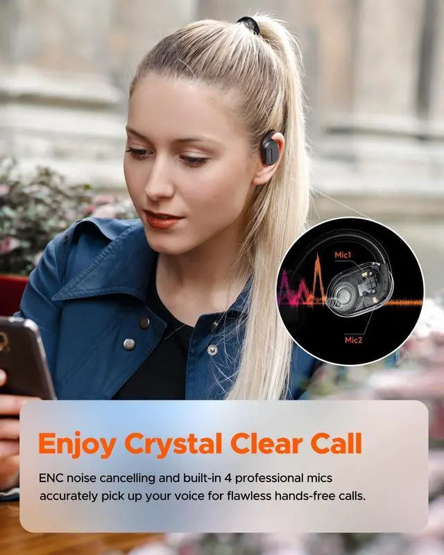 Alt view image 5 of 7 - truefree O1 Open Ear Headphones Bluetooth 5.3 Wireless Open Ear Earbuds with 16.2mm Driver, Immersive Stereo Sound, Noise-Cancellation Mic for Clear Calls, 45H Playtime, for Sports Workout