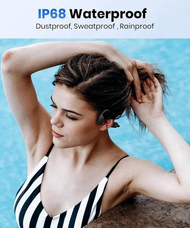 Alt view image 4 of 7 - Bone Conduction Headphones, Wireless Open-Ear Headphones, Bluetooth 5.3 with Mic - MP3 Play Built-in 32GB Memory, IPX8 Waterproof Sports Headphones for Gym Workout Swimming Running Cycling.