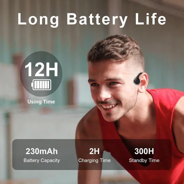 Alt view image 2 of 7 - Bone Conduction Headphones, Open Ear Bluetooth 5.3 Headphones with Mic, Sweat Resistant Wireless Earphones for Running, Cycling, Workouts and Driving, Up to 12H Playtime Sports Headset