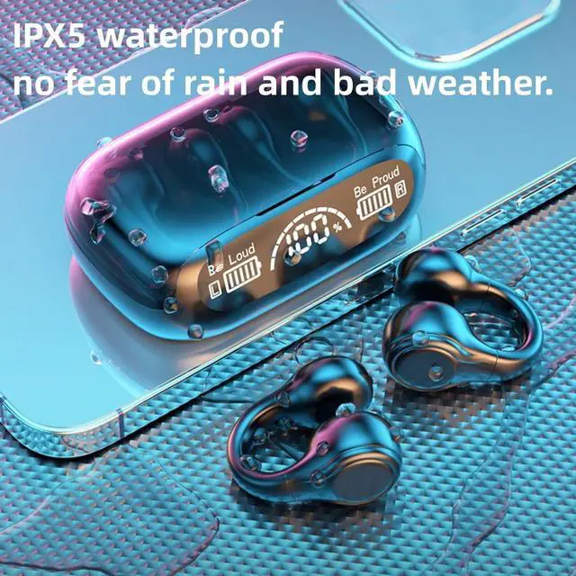 Alt view image 5 of 7 - KBTPMTL Wireless Ear Clip, Conduction Headphones, Open Ear Clip Headphones, Wireless Earbuds, Sports Earbuds with Earhooks & Ear Hook, Wireless Charging Case & Display, Fitness Earbuds for Running