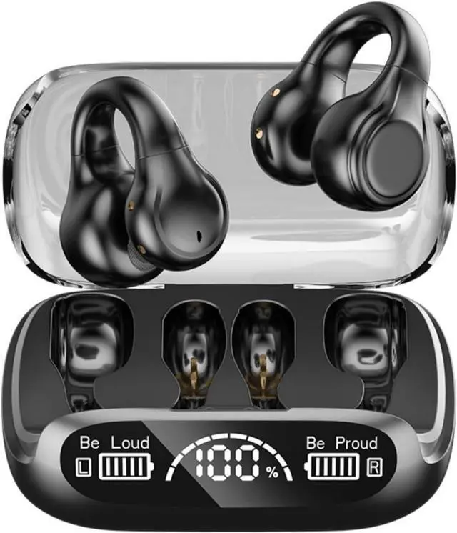 Alt view image 6 of 7 - KBTPMTL Wireless Ear Clip, Conduction Headphones, Open Ear Clip Headphones, Wireless Earbuds, Sports Earbuds with Earhooks & Ear Hook, Wireless Charging Case & Display, Fitness Earbuds for Running