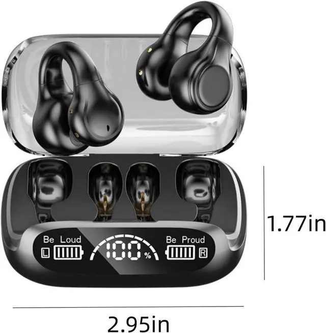 Alt view image 7 of 7 - KBTPMTL Wireless Ear Clip, Conduction Headphones, Open Ear Clip Headphones, Wireless Earbuds, Sports Earbuds with Earhooks & Ear Hook, Wireless Charging Case & Display, Fitness Earbuds for Running