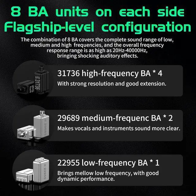 Alt view image 5 of 7 - KZ AS16 Pro Wired Earbuds, 16BA Balanced Armature Drivers Earphones HiFi Bass in Ear Monitor Earphones with Detachable 0.75mm 2 pin Cable (Black, Without Mic)