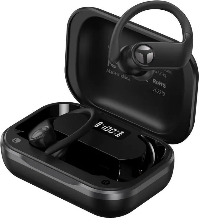 Main image of TRANYA X1 Wireless Earbuds Bluetooth Headphones 66Hrs Playtime with Wireless Charging Case & LED Display, Over-Ear Waterproof Earphones with Earhook, Headset with 4-Mic for Sports Workout Black