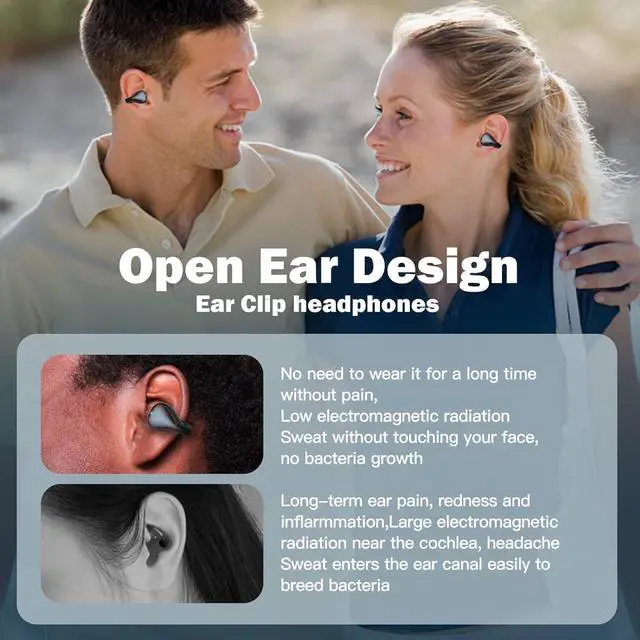 Alt view image 2 of 7 - Clip on Open Ear Headphones Wireless Bluetooth Ear Clip Bone Conduction Bluetooth Head Set True Wireless Earbuds for iPhone Android Buds Earphones for Small Ear Canals