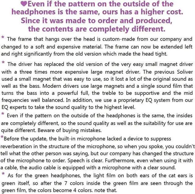 Alt view image 5 of 7 - kuayang Wireless Cat Ear Headphones (7 Color Changing) with & 3.5mm Jack, Gaming Pro, Bluetooth&Wired Connection (Pink)