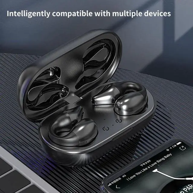 Alt view image 3 of 7 - Ear Clip Bone Conduction Headphones Bluetooth 5.3, Wireless Open Ear Clip on Earbuds,Waterproof Mini Sport Running Painless Earring Earphone, Noise Cancelling/HiFi Quality/Long Battery Life