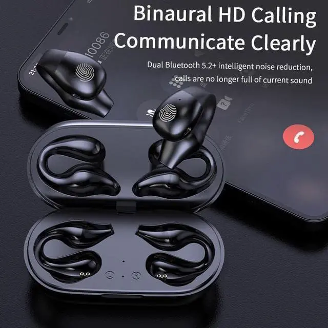 Alt view image 7 of 7 - Ear Clip Bone Conduction Headphones Bluetooth 5.3, Wireless Open Ear Clip on Earbuds,Waterproof Mini Sport Running Painless Earring Earphone, Noise Cancelling/HiFi Quality/Long Battery Life