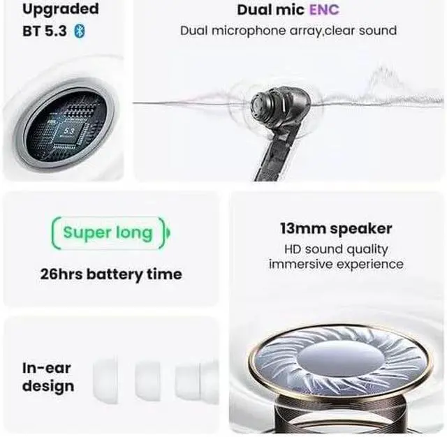 Alt view image 4 of 7 - FK Trading Wireless Earbuds Headphones for T-Mobile REVVL 6X 5G Wireless Earbuds - Bluetooth 5.3 Headphones in Ear with Charging Case, Dual-Mic ENC TWS Earbuds, Waterproof, Touch Control - Black