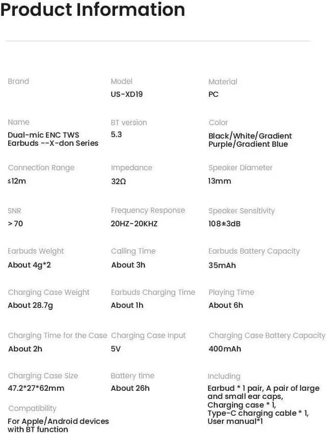 Alt view image 7 of 7 - FK Trading Wireless Earbuds Headphones for T-Mobile REVVL 6X 5G Wireless Earbuds - Bluetooth 5.3 Headphones in Ear with Charging Case, Dual-Mic ENC TWS Earbuds, Waterproof, Touch Control - Black