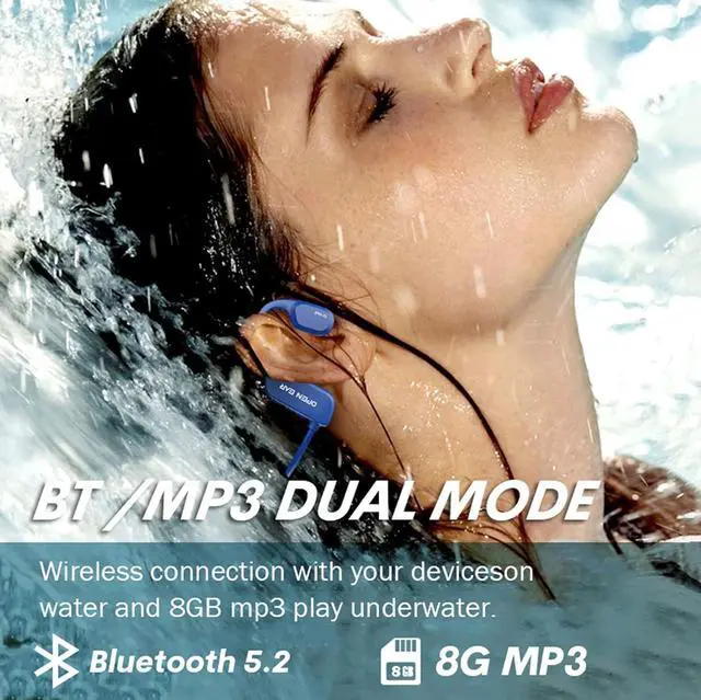 Alt view image 3 of 7 - Bone Conduction Headphones Swimming Underwater IPX8 Waterproof Headphones Underwater Waterproof Earbuds for Swimming Swim Headphones Bluetooth Bone Conduction Head Set MP3 Player with 8G Memory