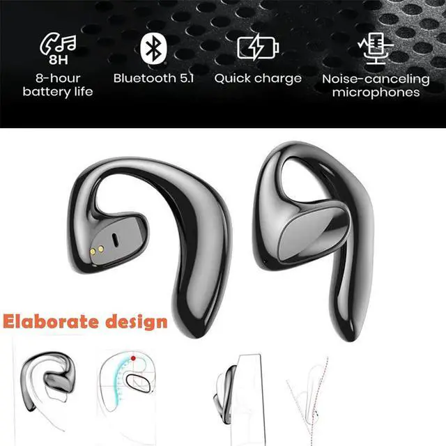 Alt view image 7 of 7 - Wrap Around Over Ear Earbuds Bone Conduction Open Ear Headphones Wireless Bluetooth Open Ear Earbuds with Ear Hook Mic Earbud Bone Conduction Head Set Headset Ear Buds Bone Conducting Headphones