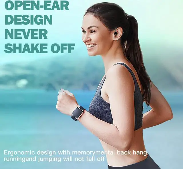 Alt view image 4 of 7 - Open Ear Headphones Bluetooth Single Bone Conduction Wireless Earbuds with Earhooks Microphone Earphones Waterproof Long Battery Life Earpiece for Workout Sports Running Android iOS Non Ear Plug Green