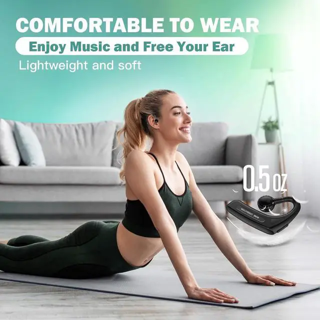Alt view image 2 of 7 - Open Ear Headphones Bluetooth Single Bone Conduction Wireless Earbuds with Earhooks Microphone Earphones Waterproof Long Battery Life Earpiece for Workout Sports Running Android iOS Non Ear Plug Green