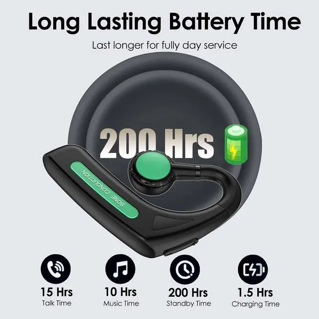 Alt view image 7 of 7 - Open Ear Headphones Bluetooth Single Bone Conduction Wireless Earbuds with Earhooks Microphone Earphones Waterproof Long Battery Life Earpiece for Workout Sports Running Android iOS Non Ear Plug Green