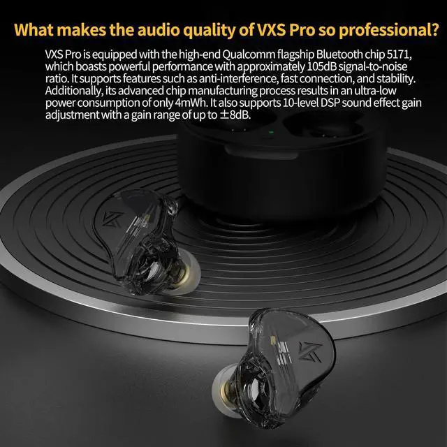 Alt view image 3 of 7 - KZ VXS Pro True Wireless Earbuds Headphones Bluetooth 5.3 in-Ear TWS HiFi Earphones with Microphone Aptx 32Hours Noise Cancel