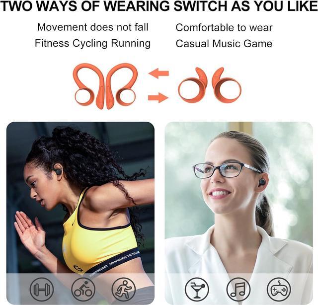 Alt view image 2 of 7 - Orange Over the Ear Wireless Earbuds with Earhooks Bluetooth Earbuds with Ear Hook Workout Running Sport Headphones Waterproof Ear Buds Small Mini Earphones Noise Cancelling Headset with Microphone