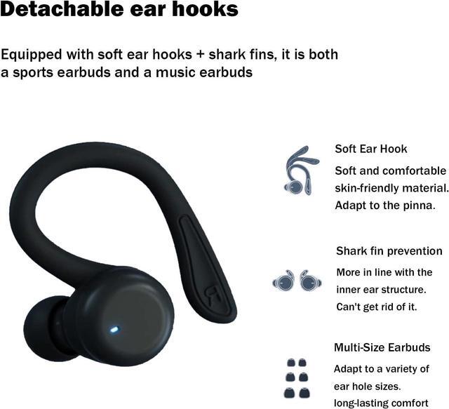 Alt view image 3 of 7 - Orange Over the Ear Wireless Earbuds with Earhooks Bluetooth Earbuds with Ear Hook Workout Running Sport Headphones Waterproof Ear Buds Small Mini Earphones Noise Cancelling Headset with Microphone